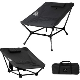 Mtenplay TENPLAY Reclining Chair,Lighweight Foldable Camping Chair,Backpacking,Ultralight,5-Way,Adjustable Height,with Pillow,with carrybag for Hiking,Fishing,Mountaineering,Large Capacity, (Black)