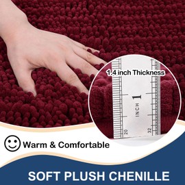 Arotive Luxury Chenille Toilet Rugs U-Shaped, Extra Soft Thick Absorbent Bathroom Mat, Non-Slip Shaggy Plush Contour Rugs, Machine Wash Dry Bath Mat for Toilet Base, 24x24, Burgundy