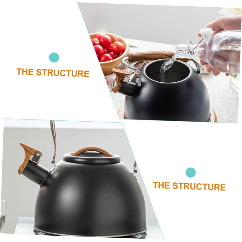 GRIRIW Ergonomic Handle Design Black Whistling Kettle for Heating Tea