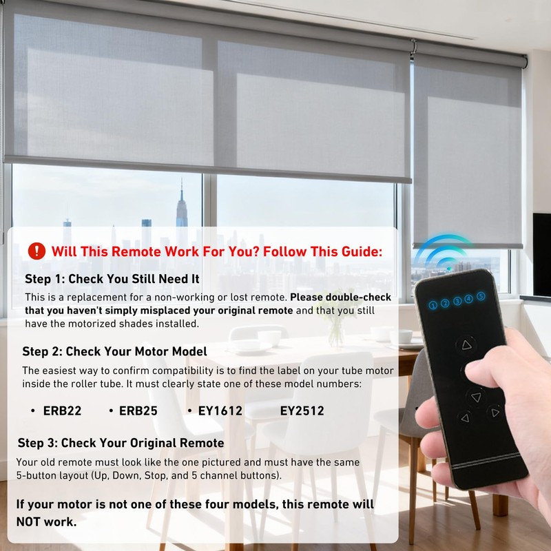 5-Channel Blind Remote Controller, Black - Replacement for Motorized Roller