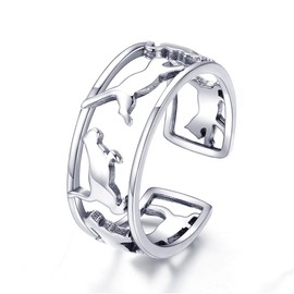 NEWL 925 Sterling Silver Playing Cat Cocktail Finger Ring for Women Happy Cat Animal Ring Jewelry Gift, Sterling Silver