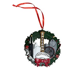 Chicago Wreath with Bean Christmas Ornament