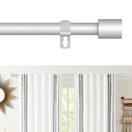 PadPure Curtain Poles for Eyelet Curtains Silver, 16mm Curtain Pole 72-150cm, Window Curtain Rod Metal Extendable with Adjustable Brackets for Bedroom, Living Room