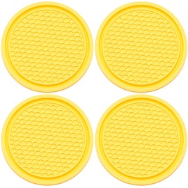 MEAJOO 4PCS Car Cup Holder Coaster, Universal Auto Non-Slip Cup Holder Coaster, 2.75In Universal Non-Slip Recessed Car Interior Accessories (Yellow)