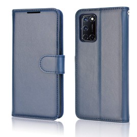 TECHGEAR Leather Wallet Case for Oppo A72 / A52 / A92, Flip Protective Case Cover with Wallet Card Holder, Stand & Wrist Strap - Blue PU Leather with Magnetic Closure