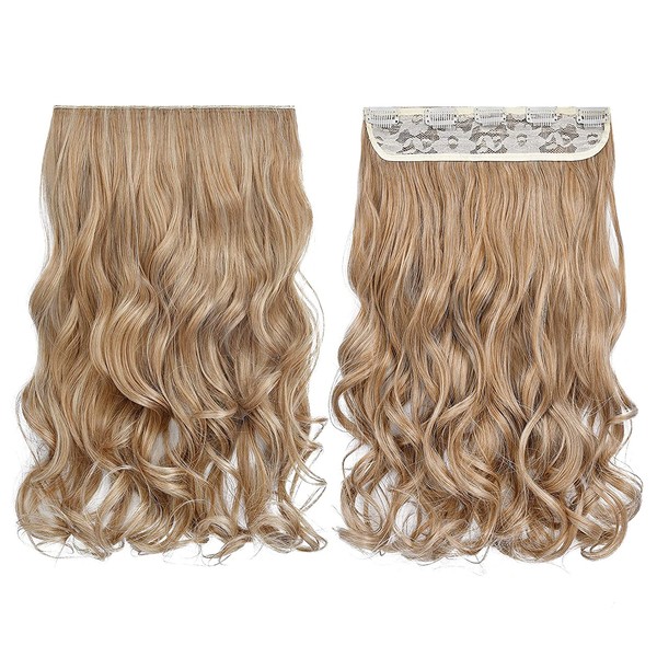 REECHO 18" 1-Pack 3/4 Full Head Curly Wavy Clips in on Synthetic Hair Extensions Hairpieces for Women 5 Clips 4.0 Oz per Piece - 27T613