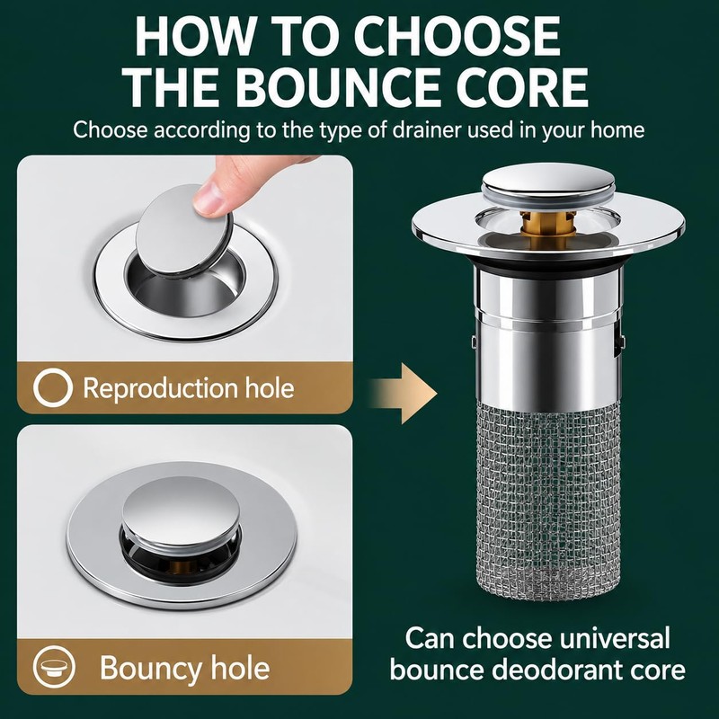 Bathroom Sink Stopper, Universal Drain Filter with Hair Strainer, Universal