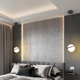 BBLLWJ Modern Black Pendant Light Glass Globe Chandelier Kitchen Island Ceiling Light Fixture for Kitchen Living Room Bedroom(2Pack)
