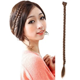 Feibin Braid 2-Piece Set, Wig Extension, Braiding, Hair Accessories, Increased Extension, Wig, Hair Bundles, Hairpin Included, Point Wig (Dark Brown)