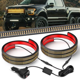 Nilight 2PCS 24 inch Truck Grille Strobe Lights Strip 384 LED Emergency Light Amber Flexible Side Flashing Warning Caution Safety Waterproof Lighting Kit for Trucks Tow Plow Construction Vehicles