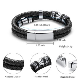 Minicremation Cremation Jewelry Urn Bracelet for Ashes Genuine Leather Memorial Urn Bangles Ashes Holder Keepsake Bracelet for Men(Silver 20cm)