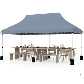 Tangkula 10x20 Ft Pop Up Canopy, Instant Setup Tent with 6 Sandbags, 12 Stakes & 6 Ropes, UPF 50+ Portable Outdoor Canopy Tent with Carrying Bag for Camp, Beach, Patio (Gray)