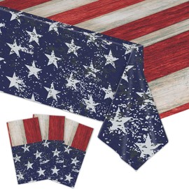 3pcs July Fourth Tablecloth Disposable, 54” x 108” July Fourth Decorations for Rectangle Tables, Plastic Table Cover for Dining Room Kitchen Decor