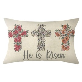 He is Risen Easter Throw Pillow Cover, 12 x 20 Inch Spring Easter Holiday Cushion Case Decoration for Sofa Couch