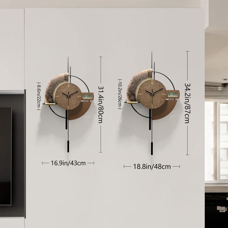 FIXNEO Large Wall Clocks Decorative with Temperature Display℃, Silent Unique