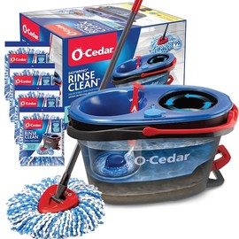 O-Cedar RinseClean Microfiber Spin Mop & Bucket Floor Cleaning System with 4 Extra Mop Head Replacements