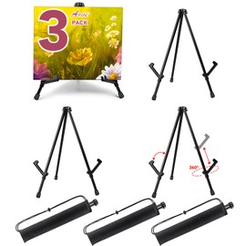 AROIC 3 Pack 14'' Tabletop Easels, Black Steel Table Top Easels for Display, Adjustable Portable Table Top Easel for Paintings, Signs, Posters,Frame Pictures(with 3 Bags)