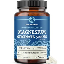 Nobi Nutrition Glicinato de magnesio 500 mg  Quelado para una alta absorción  Relajación muscular, huesos, corazón, nervios, sueño y apoyo para...    
