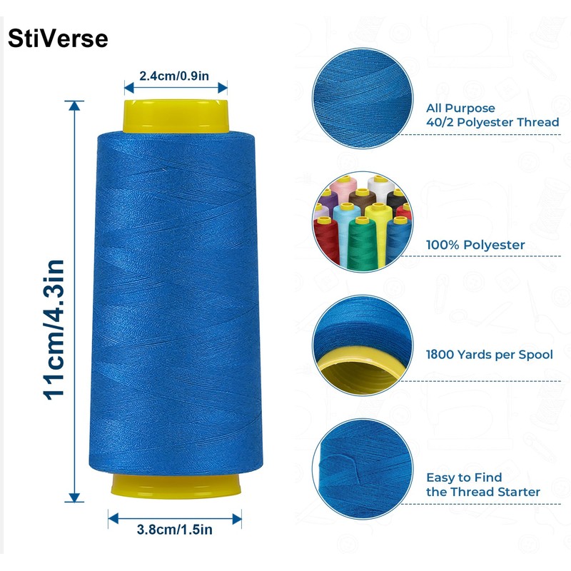 StiVerse 1800 Yards Serger Thread-Black, All Purpose Thread for Sewing,