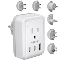 Universal Travel Adapter Kit, VINTAR International Plug Adapter with 3 USB Ports(2 USB C, 3.4A) & 2 American Outlets, Type E/F,L,G,D,I,M Swap&Adapt Attachments, Adapter for EU/UK/India/AUS/Africa