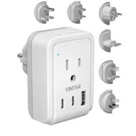 Universal Travel Adapter Kit, VINTAR International Plug Adapter with 3 USB Ports(2 USB C, 3.4A) & 2 American Outlets, Type E/F,L,G,D,I,M Swap&Adapt Attachments, Adapter for EU/UK/India/AUS/Africa