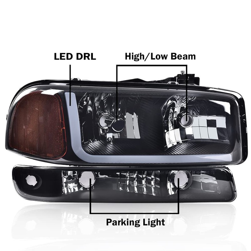 G-PLUS LED DRL Headlights Assembly, Compatible with 1999-2007 GMC Sierra