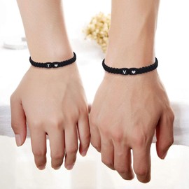 Initial A-Z Armband mit Buchstaben und Herz, Partnerarmband Geflochtenes Band verstellbarer Kette Seilarmband, Paar Geschenk für Frauen und Männer (Z)