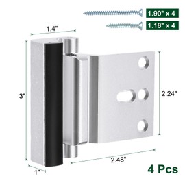 sourcing map 4 Set Home Security Door Lock, Door Reinforcement Lock 3 Inch Stop Withstand 800lbs, Front Door Kick in Security Protector for Inward Swinging Door Latch, Silver