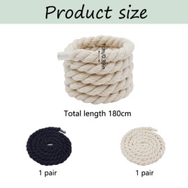 Kapokr 2 Pairs of Thick Shoelaces for Air Force 1 180 cm Rope Laces 10 mm Round Twisted Fat Laces Cotton Cord DIY Adjustment Accessories for Trainers, Weaving (Black and Beige), Black and Beige