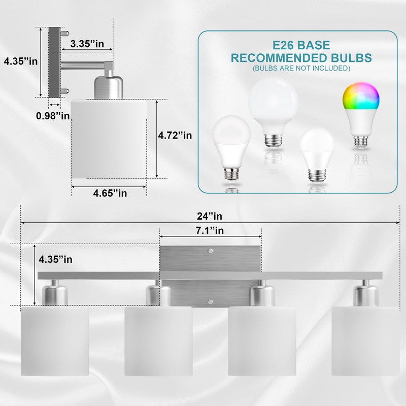 Dekang Bathroom Lights Over Mirror Brushed Nickel, Anti-Rust 4-Light Bathroom