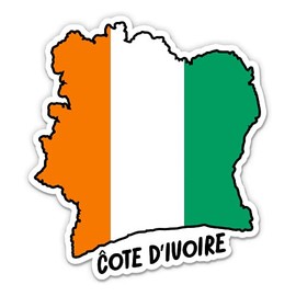Squiddy Cote D'Ivoire Map with Flag - Vinyl Sticker Decal for Phone, Laptop, Water Bottle - 3"