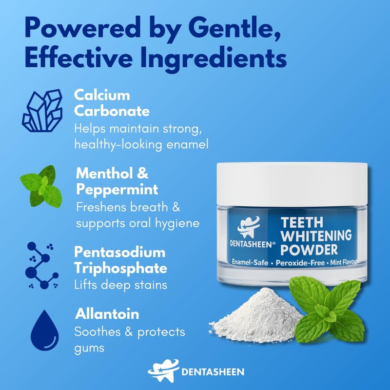 Dentasheen Teeth Whitening Powder – Dentist-Approved Tooth Whitener – Enamel-Safe,