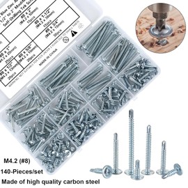 FandWay 140Pcs M4.2 Wafer Head Self Drilling Screw, Modified Truss Head Self-Tapping Screws, Sheet Metal Screws/Tek Screws For Sheet Metal Steel, Aluminum, Wood, Plastics (Zinc Plated)