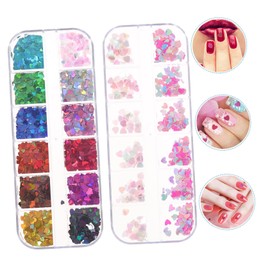 Mikinona Valentine's Day Heart Shaped Nail Art Decor 2 Boxes DIY Manicure Accessory Set Color