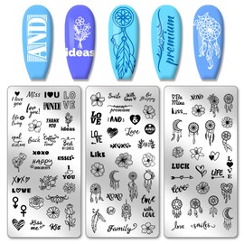 PH PandaHall 3pcs Words Flower Nail Stamper, Nail Stamping Plate Dreamcatcher Love Heart Nail Art Stencils Stainless Steel Nail Image Plates for Nail Art Design Print Manicure Salon