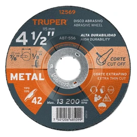 Truper ABT-556, Disco para corte de metal, tipo 42, diámetro 4-1/2", 1 pieza