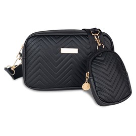 FOSDICK Black Crossbody Bag for Women, Crossbody Bags for Women, Small Ladies Shoulder Bag with Wide Strap PU Women's Cross-Body Bags Camera Handbags Bags for Lady Girl Travel Shopping Daily Use