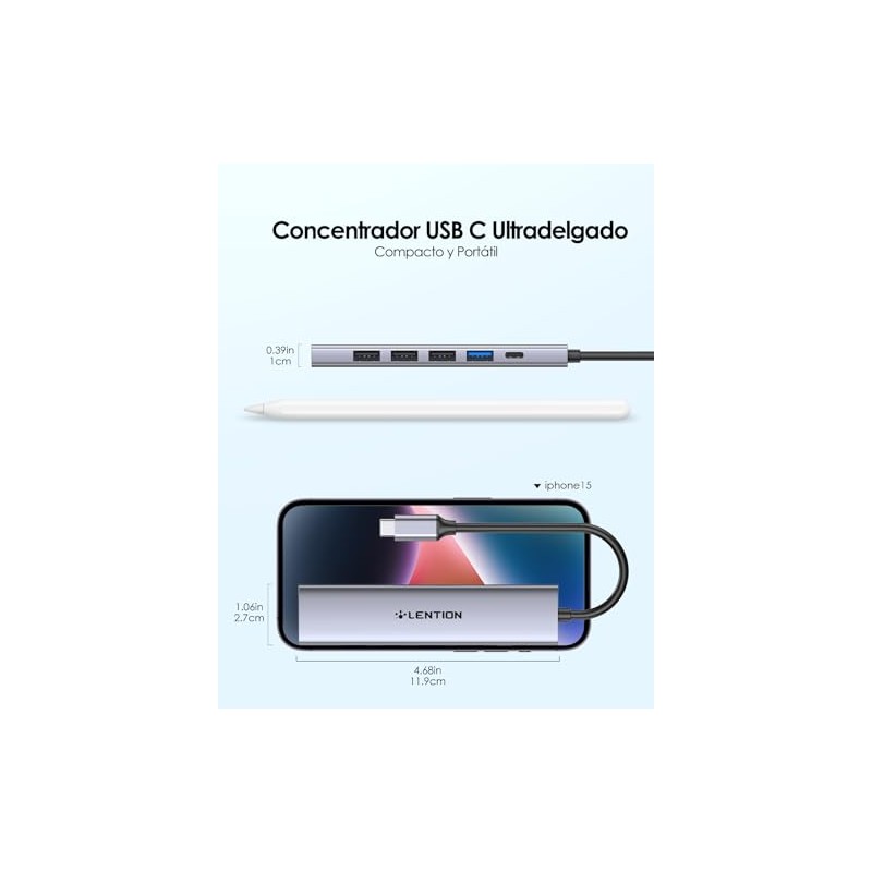 LENTION Hub USB C con HDMI 4K, PD 100W, USB-A