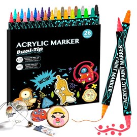 Flavery Acrylic Markers 26 Colors Dot Fine Point Twin Watercolor Pen for Stippling Planner Decor DIY
