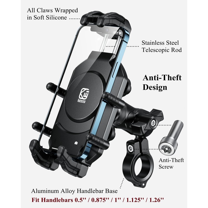 BRCOVAN Anti-Theft Motorcycle Phone Mount Holder with Vibration Dampener &