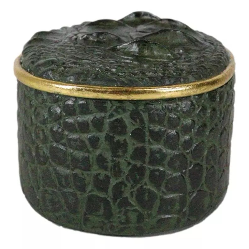 Ebros Gift Faux Crocodile Pattern Textured Green Print Gold Oval