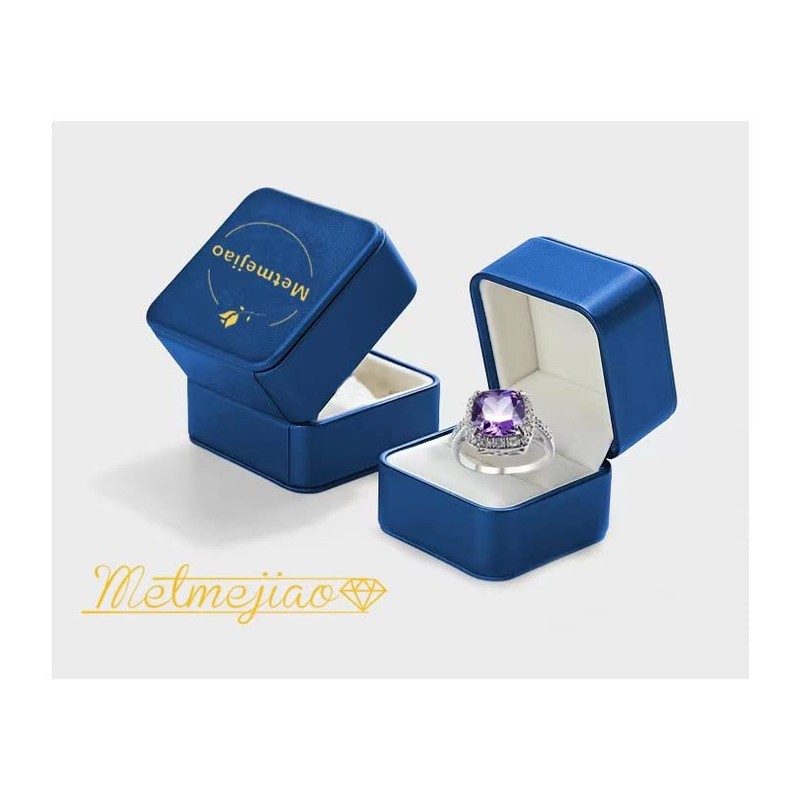 Metmejiao White Gold Amethyst Cocktail Rings Purple CZ Engagement Ring