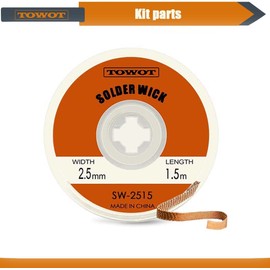 TOWOT Solder Wick Braid with Flux No-Clean Electronic, Desoldering Wick Braid Remover.Desolder Soldering 2.5mm W 0.10'' L 5'