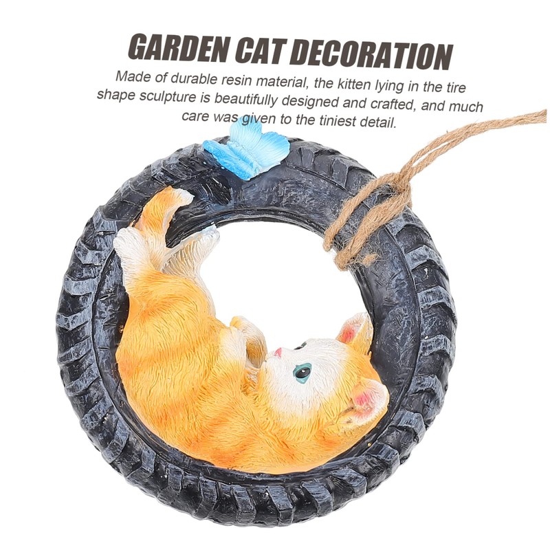 Outanaya Cat Figurine Kitten Lying in Tire Desktop Cat Ornament