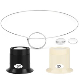 EEEKit 5X 10X Monocle Eyeglass with Support Ring, 2PCS Magnifying Glass with 2PCS Lenses, Pocket Eyeloupe for Watch Repair