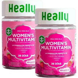 Multivitamínico para Mujer, Gomitas, Para Mayor Energía, Sabor Fresa y Granada, Con Ácido Hialurónico y Omega-3, Vitaminas A, B, C y E, 100% Natural, Sin Azúcar y Gluten, Heally (2)
