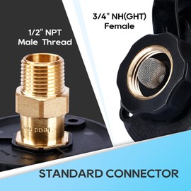 RVGUARD RV City Water Inlet, 3/4" NH Female to 1/2" NPT Male City Water Fill Inlet Flange Brass with Check Valve for RV, Camper, Trailer, Marine (Black S)