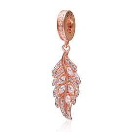 Rose Gold Plated Angel Feather Charm 925 Sterling Silver Feather Gift Beads Charm Charms Bracelets