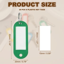uxcell 20pcs Plastic Key Tags, Keys Ring Tag Identifier Keychain with Split Ring Labels Window for Luggage ID Name Pet Tags, Green