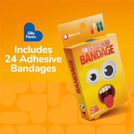 BioSwiss Bandages, Silly Faces Shaped Self Adhesive Bandage Set, Latex Free Sterile Wound Care, 24 Count
